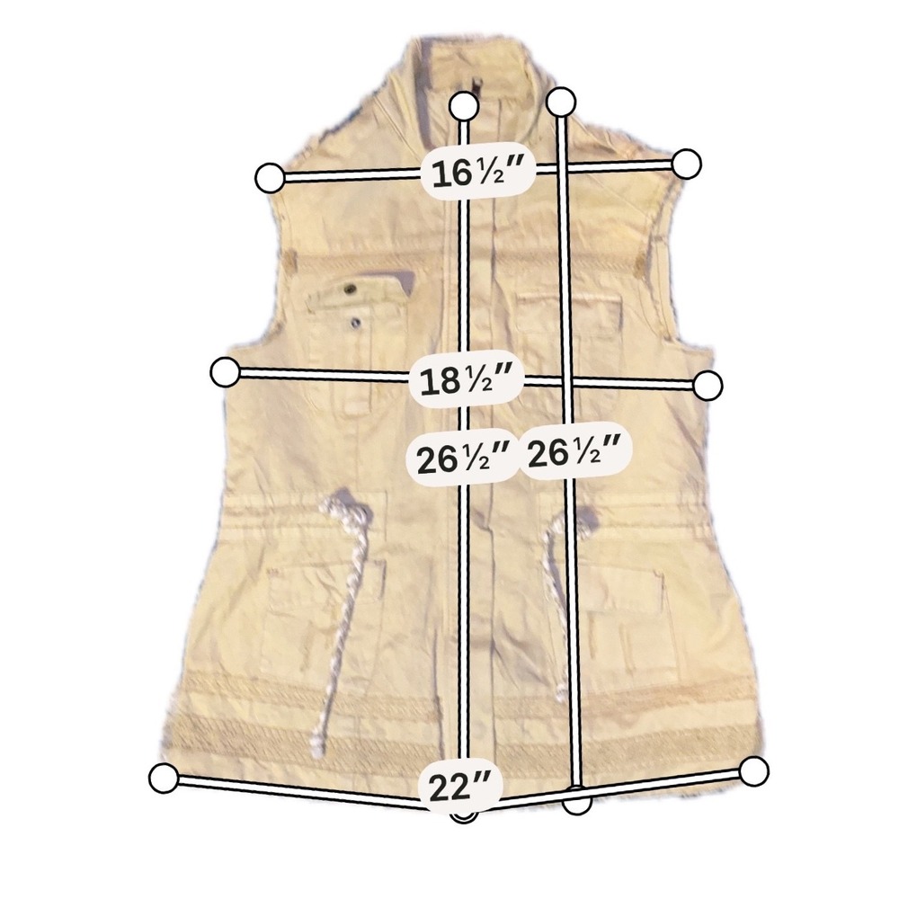 BKE Outerwear Women Large Tan Utility Vest Lace Trim Distressed Raw Hem Cargo - Picture 11 of 12